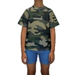 Green Military Camouflage Pattern Kids  Short Sleeve Swimwear