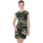 Green Military Camouflage Pattern Drawstring Hooded Dress