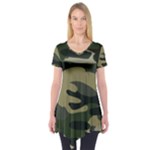 Green Military Camouflage Pattern Short Sleeve Tunic 