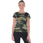 Green Military Camouflage Pattern Short Sleeve Sports Top 