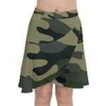 Green Military Camouflage Pattern Chiffon Wrap Front Skirt