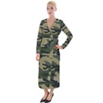 Green Military Camouflage Pattern Velvet Maxi Wrap Dress