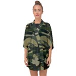 Green Military Camouflage Pattern Half Sleeve Chiffon Kimono