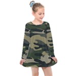 Green Military Camouflage Pattern Kids  Long Sleeve Dress