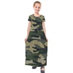 Green Military Camouflage Pattern Kids  Short Sleeve Maxi Dress