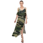 Green Military Camouflage Pattern Maxi Chiffon Cover Up Dress