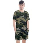 Green Military Camouflage Pattern Men s Mesh Tee and Shorts Set