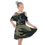 Green Military Camouflage Pattern Kids  Shoulder Cutout Chiffon Dress