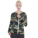Green Military Camouflage Pattern Casual Zip Up Jacket