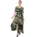 Green Military Camouflage Pattern Waist Tie Boho Maxi Dress