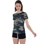 Green Military Camouflage Pattern Back Circle Cutout Sports Tee