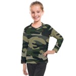 Green Military Camouflage Pattern Kids  Long Mesh Tee
