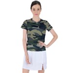 Green Military Camouflage Pattern Women s Sports Top