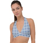 Blue floral pattern Halter Plunge Bikini Top