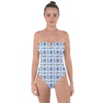 Blue floral pattern Tie Back One Piece Swimsuit