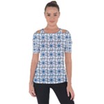 Blue floral pattern Shoulder Cut Out Short Sleeve Top