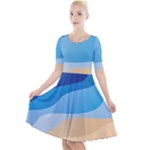 Illustrations Waves Line Rainbow Quarter Sleeve A-Line Dress
