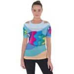 Illustrations Fish Sea Summer Colorful Rainbow Shoulder Cut Out Short Sleeve Top