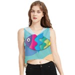 Illustrations Fish Sea Summer Colorful Rainbow V-Neck Cropped Tank Top