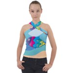 Illustrations Fish Sea Summer Colorful Rainbow Cross Neck Velour Top