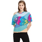 Illustrations Fish Sea Summer Colorful Rainbow One Shoulder Cut Out Tee