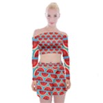 Illustrations Watermelon Texture Pattern Off Shoulder Top with Mini Skirt Set