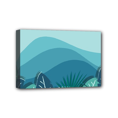 Illustration Of Palm Leaves Waves Mountain Hills Mini Canvas 6  x 4  (Stretched) from ArtsNow.com