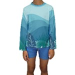 Illustration Of Palm Leaves Waves Mountain Hills Kids  Long Sleeve Swimwear