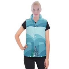 Illustration Of Palm Leaves Waves Mountain Hills Women s Button Up Vest from ArtsNow.com