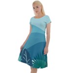 Illustration Of Palm Leaves Waves Mountain Hills Classic Short Sleeve Dress