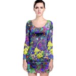vibrant abstract floral/rainbow color Long Sleeve Bodycon Dress
