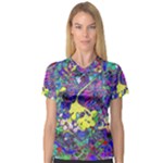 vibrant abstract floral/rainbow color V-Neck Sport Mesh Tee