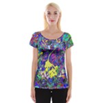 vibrant abstract floral/rainbow color Cap Sleeve Top