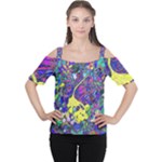 vibrant abstract floral/rainbow color Cutout Shoulder Tee