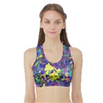 vibrant abstract floral/rainbow color Sports Bra with Border