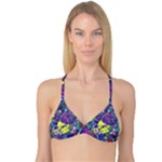 vibrant abstract floral/rainbow color Reversible Tri Bikini Top