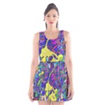 vibrant abstract floral/rainbow color Scoop Neck Skater Dress