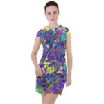 vibrant abstract floral/rainbow color Drawstring Hooded Dress