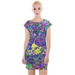 vibrant abstract floral/rainbow color Cap Sleeve Bodycon Dress
