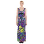 vibrant abstract floral/rainbow color Thigh Split Maxi Dress