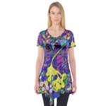 vibrant abstract floral/rainbow color Short Sleeve Tunic 