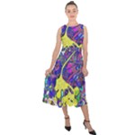 vibrant abstract floral/rainbow color Midi Tie-Back Chiffon Dress
