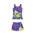 vibrant abstract floral/rainbow color Kids  Boyleg Swimsuit