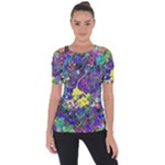vibrant abstract floral/rainbow color Shoulder Cut Out Short Sleeve Top