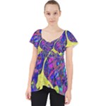 vibrant abstract floral/rainbow color Lace Front Dolly Top