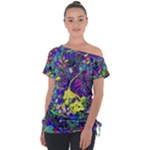 vibrant abstract floral/rainbow color Off Shoulder Tie-Up Tee