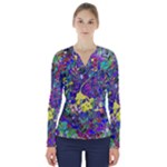 vibrant abstract floral/rainbow color V-Neck Long Sleeve Top