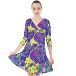 vibrant abstract floral/rainbow color Quarter Sleeve Front Wrap Dress
