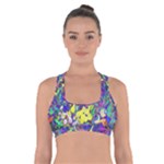vibrant abstract floral/rainbow color Cross Back Sports Bra