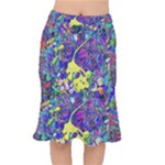 vibrant abstract floral/rainbow color Short Mermaid Skirt